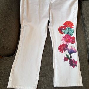 DG2 by Diane Gilman White Jeans with Floral Design